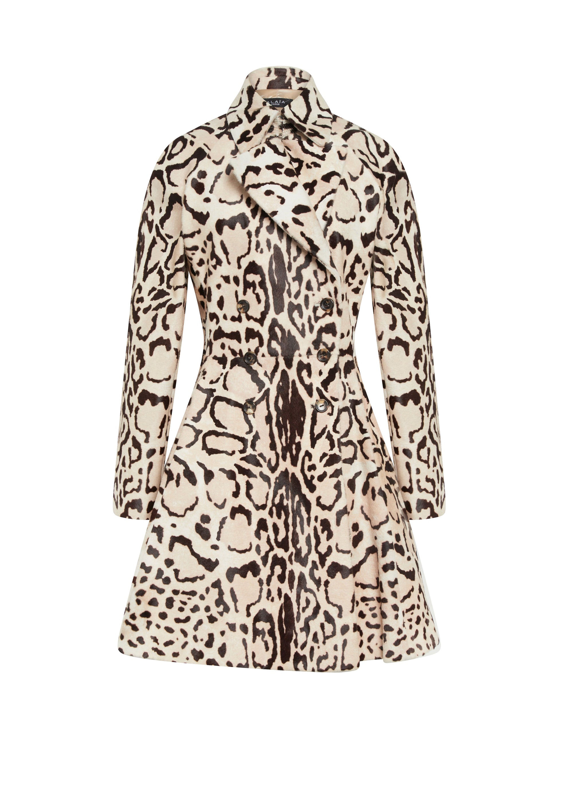 Double breasted basque coat in leather - Beige