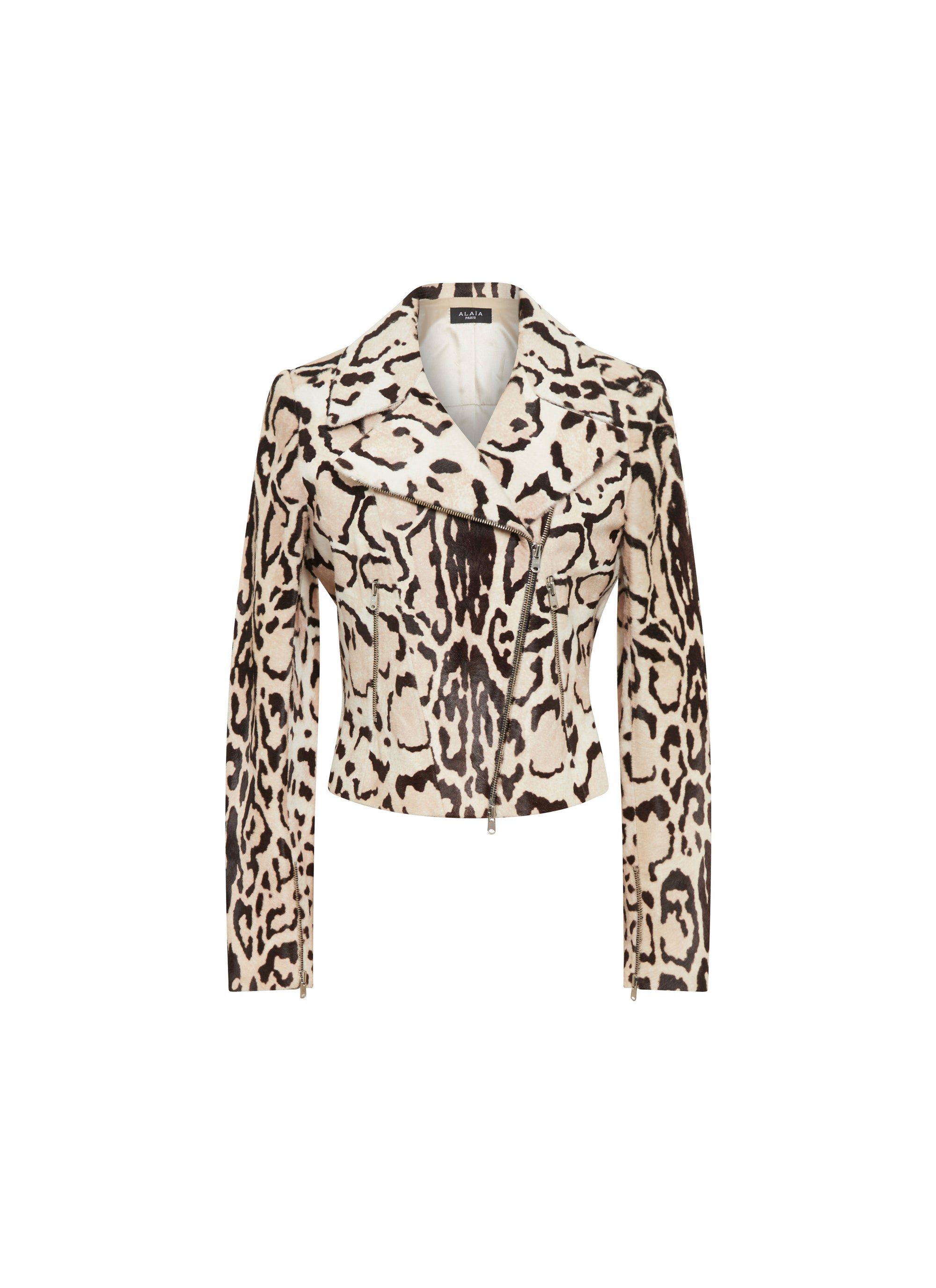 Animal print leather perfecto - Beige