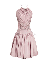 Shirred flared dress with thin straps - Raspberry