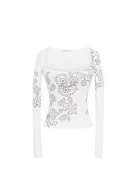 Long-sleeved openwork T-shirt - Grey
