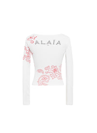 Long-sleeved openwork T-shirt - Ivory