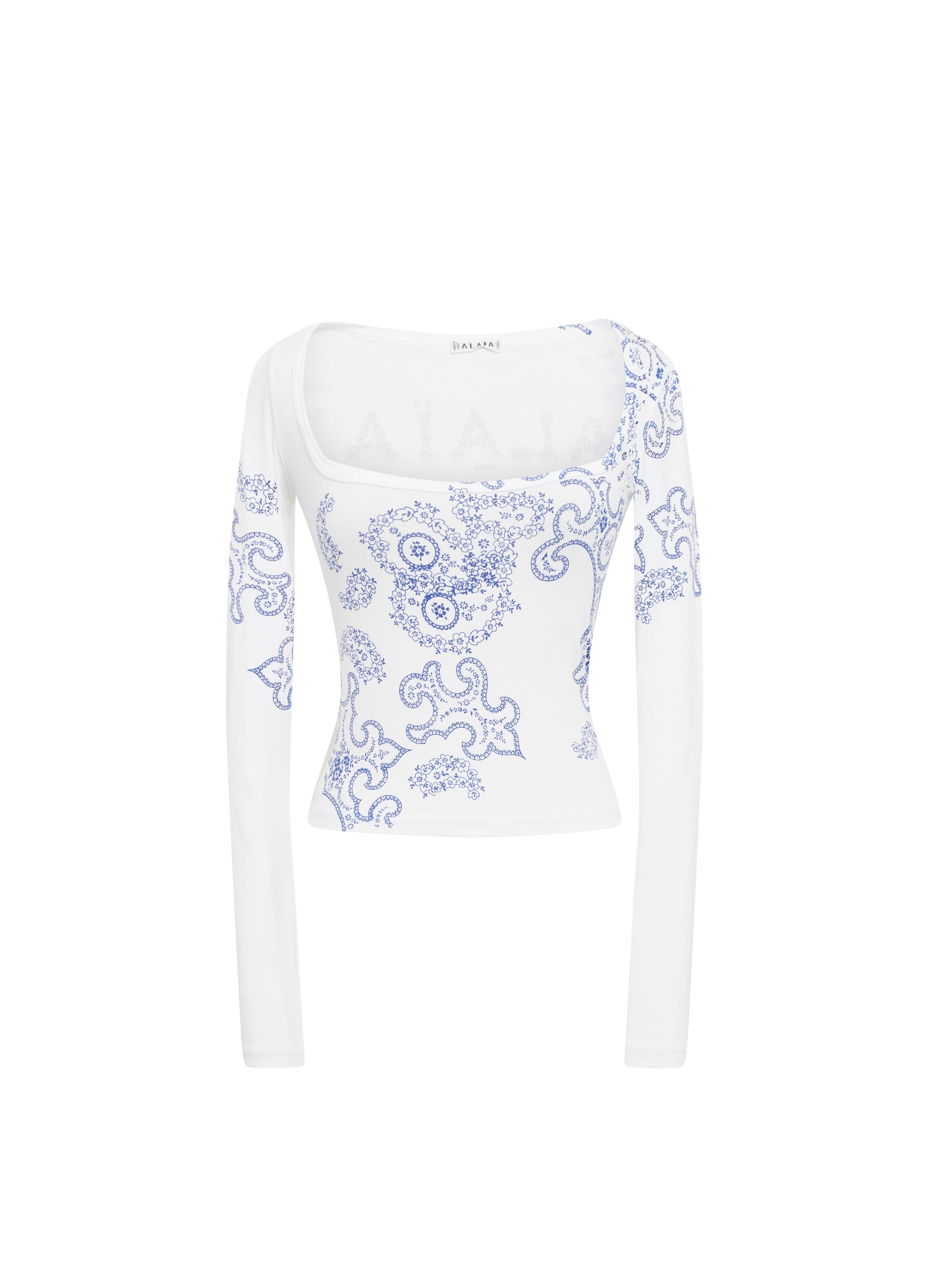 T-shirt à manches longues à motif ajouré - Blanc & Sable