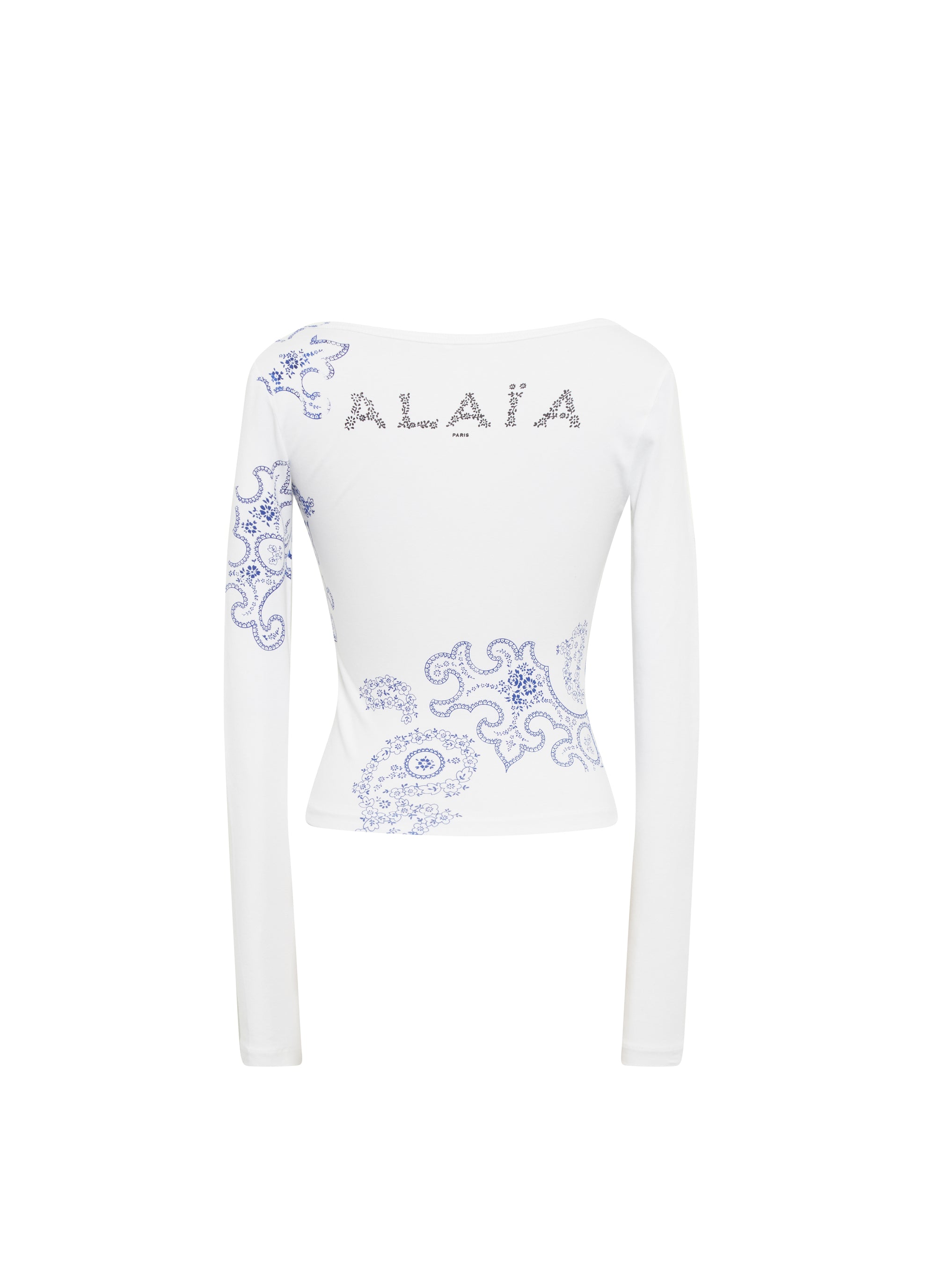 T-shirt à manches longues à motif ajouré - Blanc & Sable