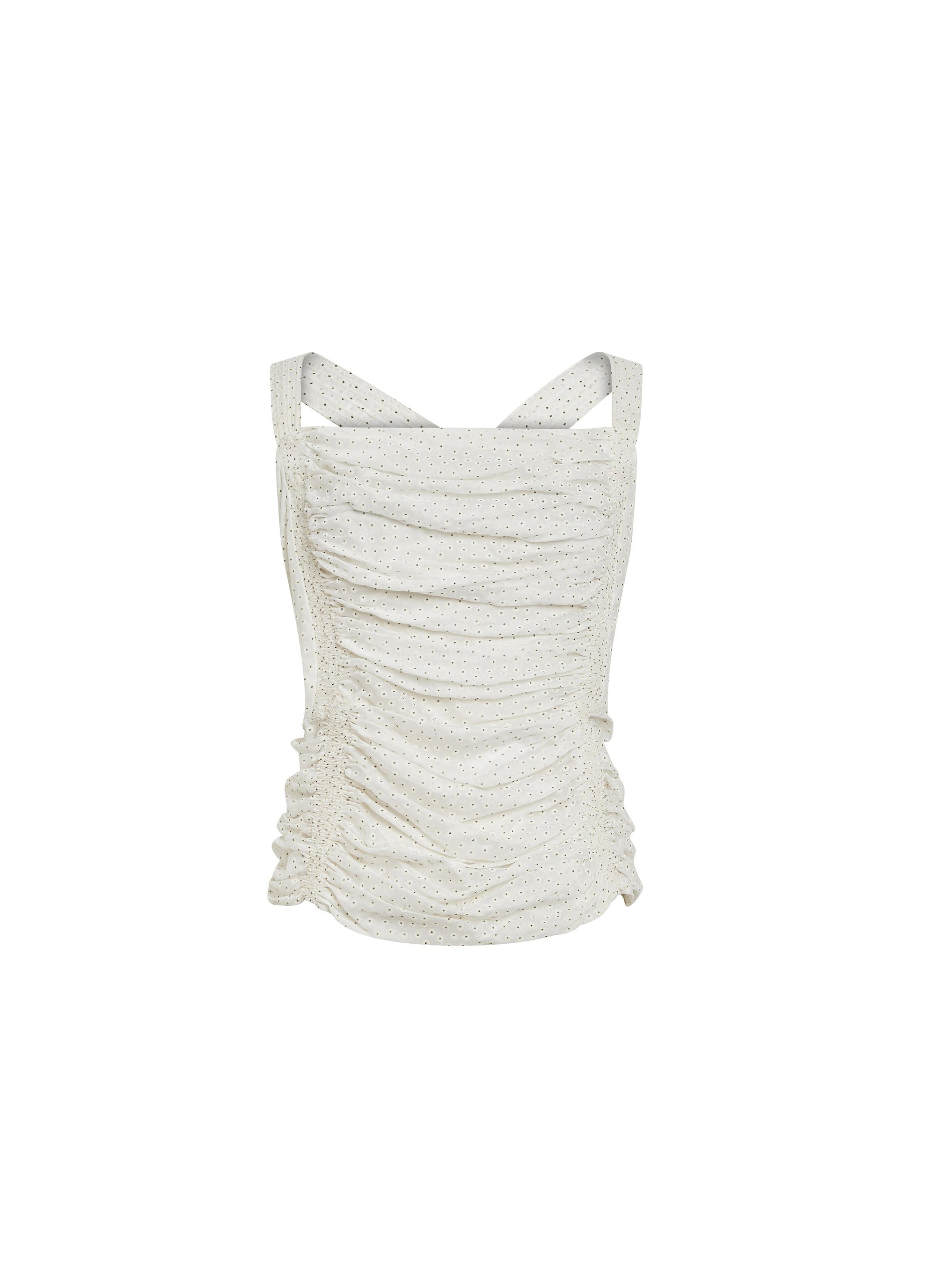 Ruched Top with Cross Back - White & Black
