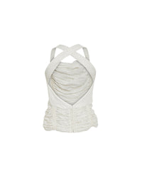 Ruched Top with Cross Back - White & Black