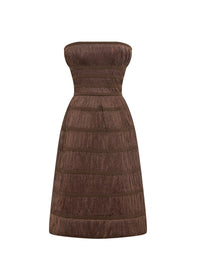 Gathered strapless midi dress - Chocolate brown