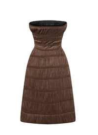 Gathered strapless midi dress - Chocolate brown