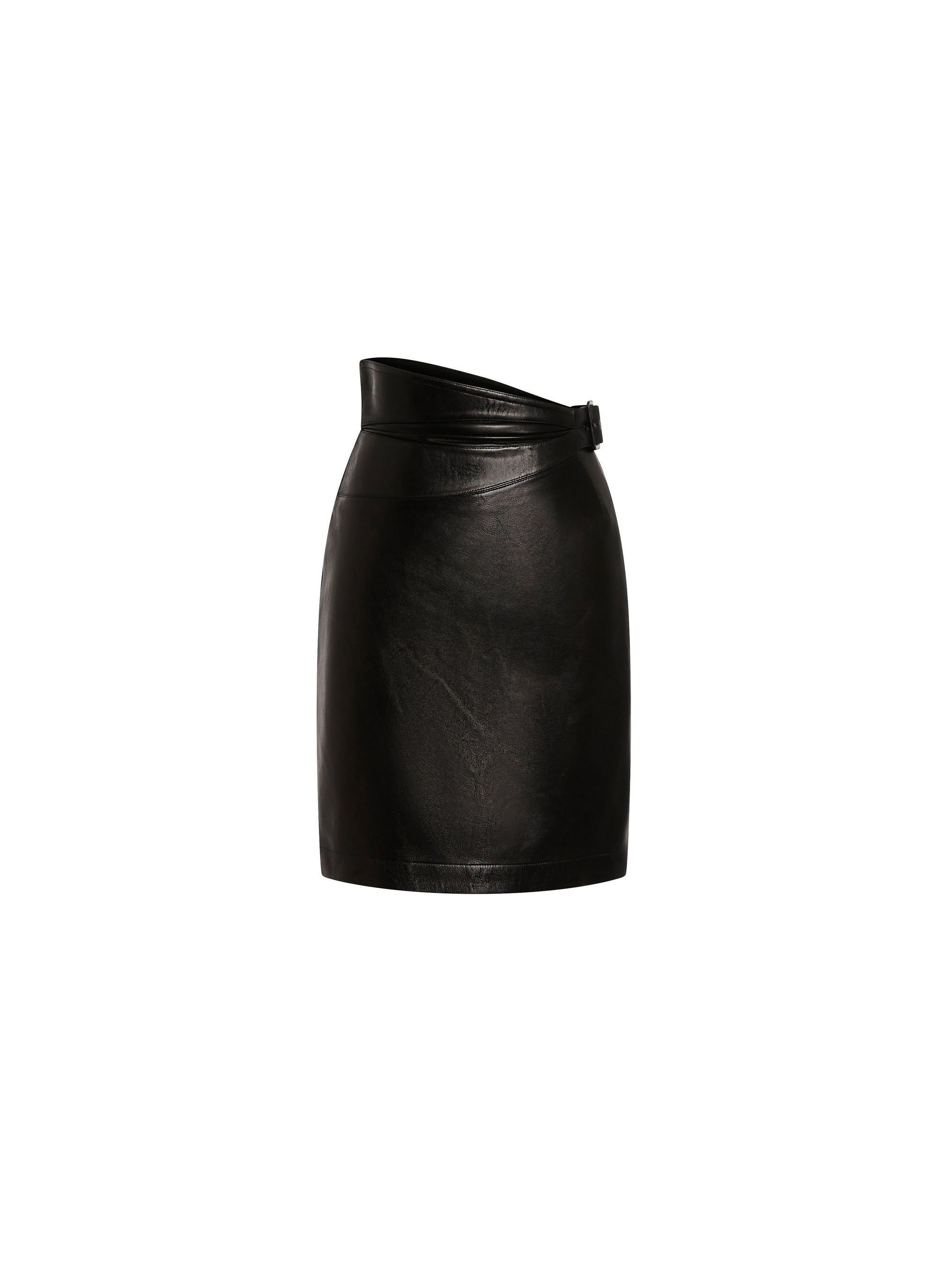 Jupe drapée en cuir - Noir