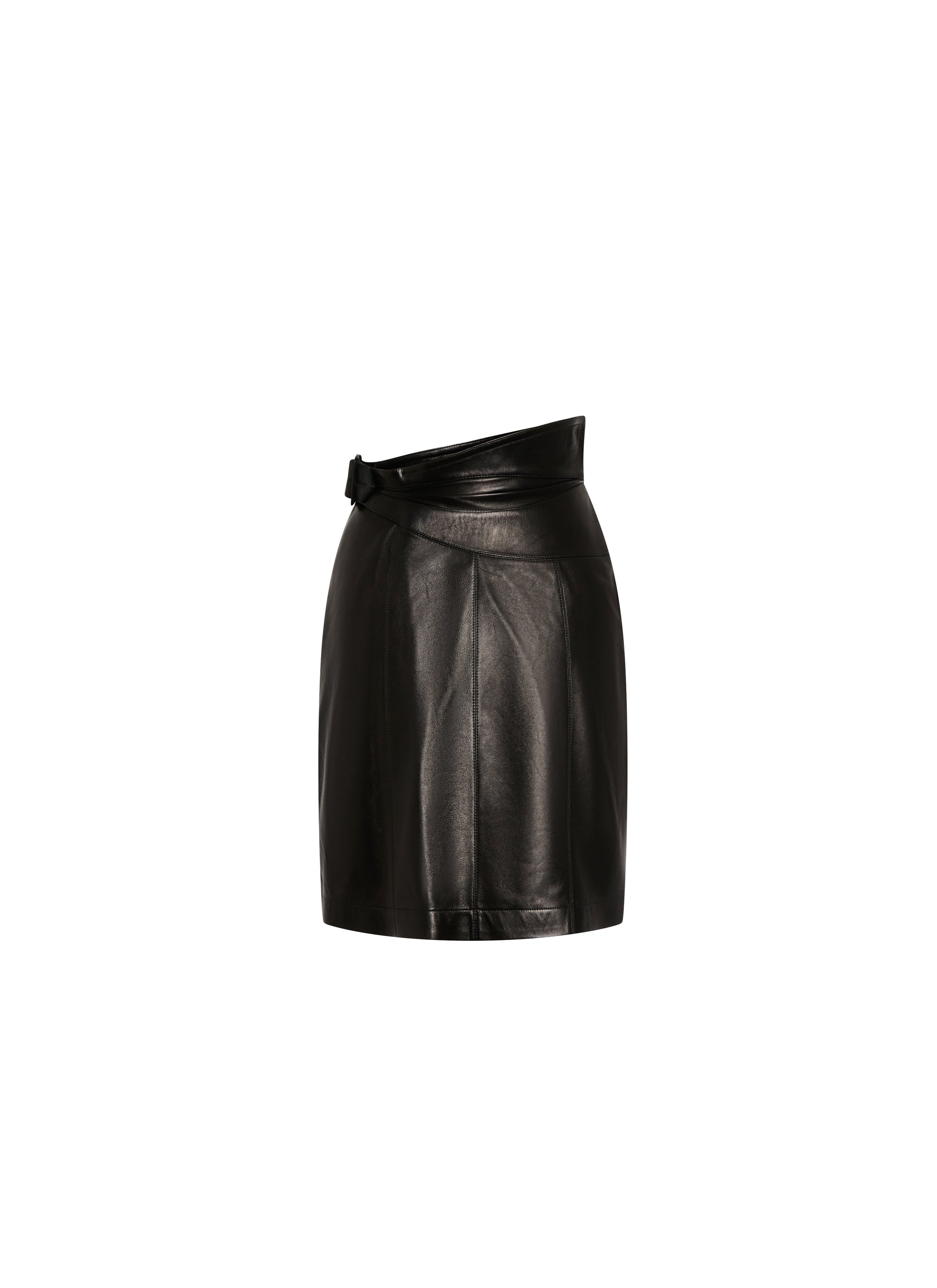 Jupe drapée en cuir - Noir