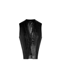 Gilet à surpiqûres contrastées en cuir - Noir
