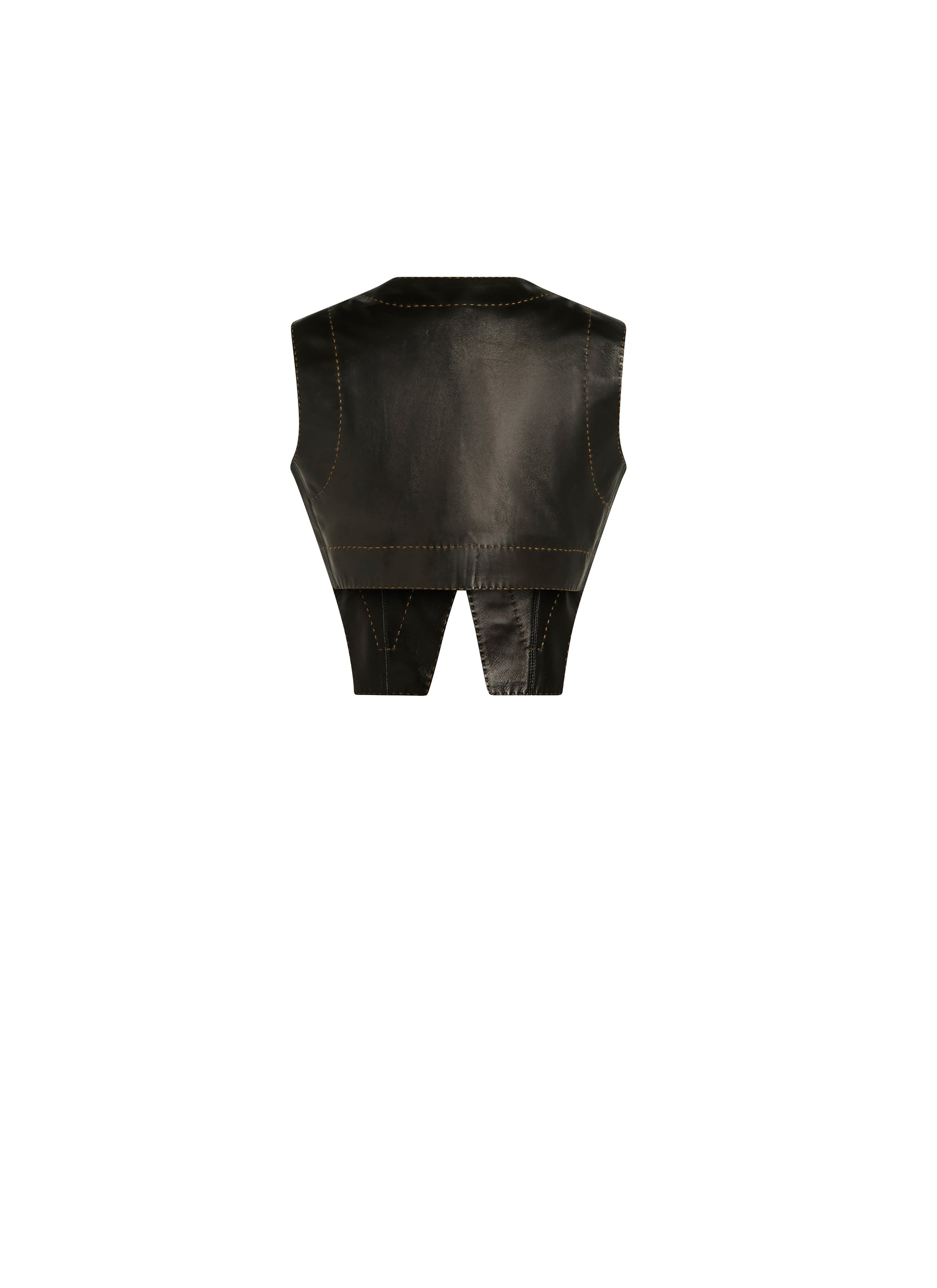 Gilet à surpiqûres contrastées en cuir - Noir