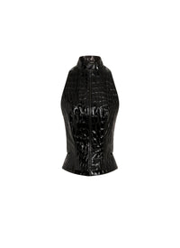 Croco print leather waistcoat - Black