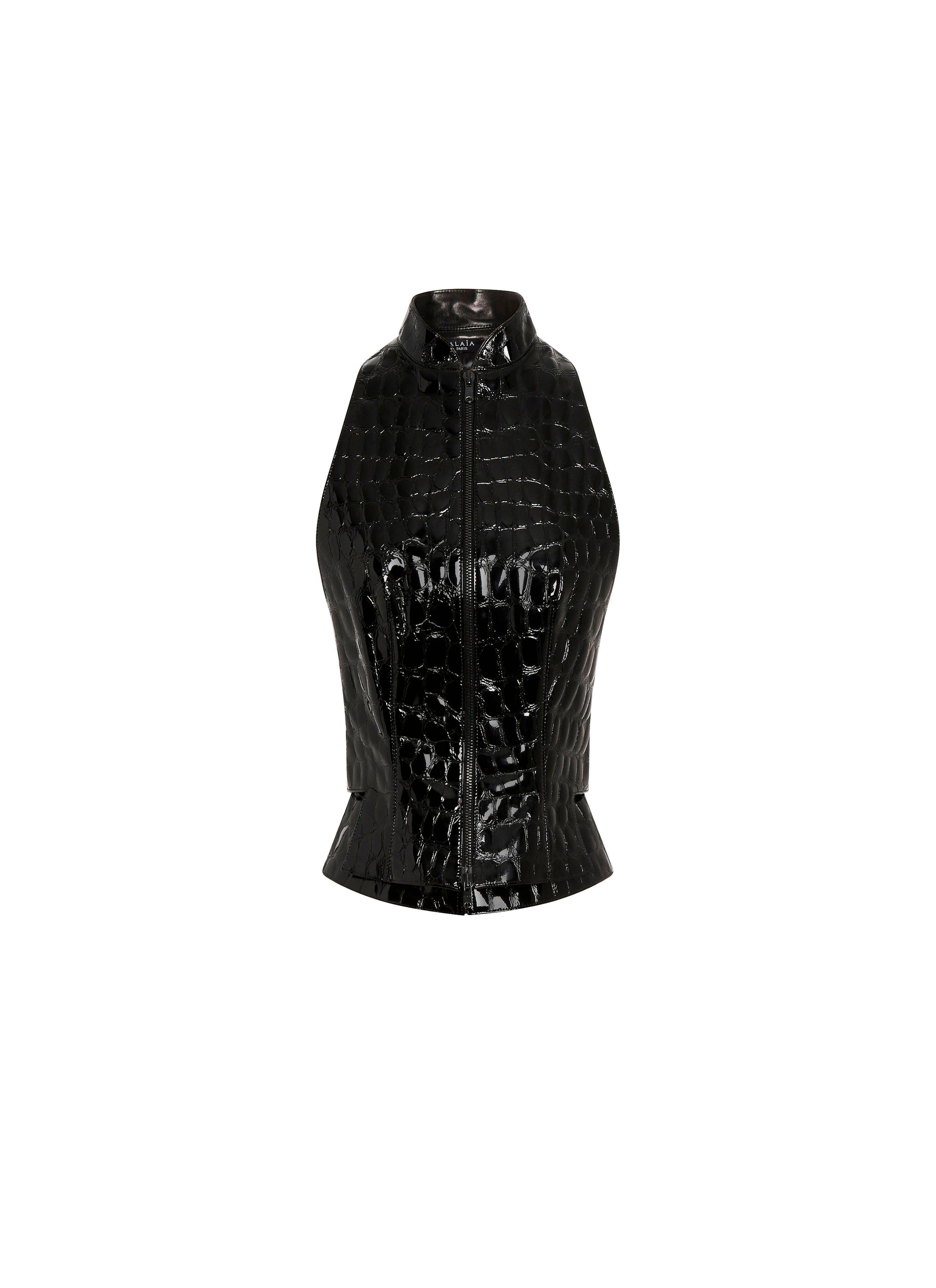 Croco print leather waistcoat - Black