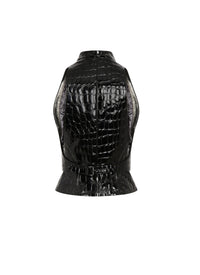 Croco print leather waistcoat - Black