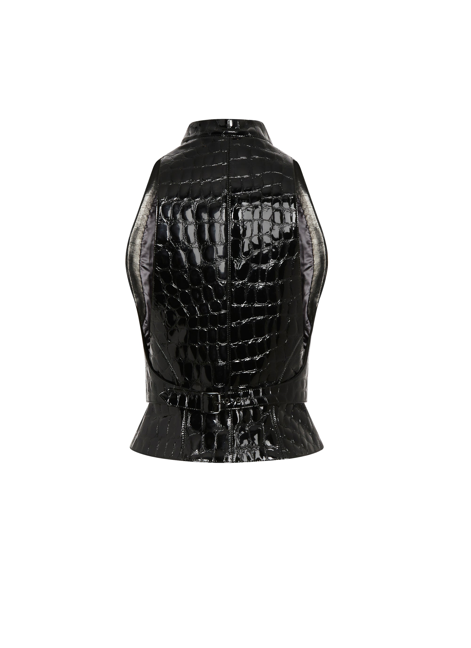 Croco print leather waistcoat - Black