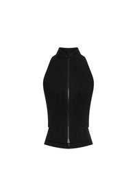 Sleeveless wool cardigan with zip - Black