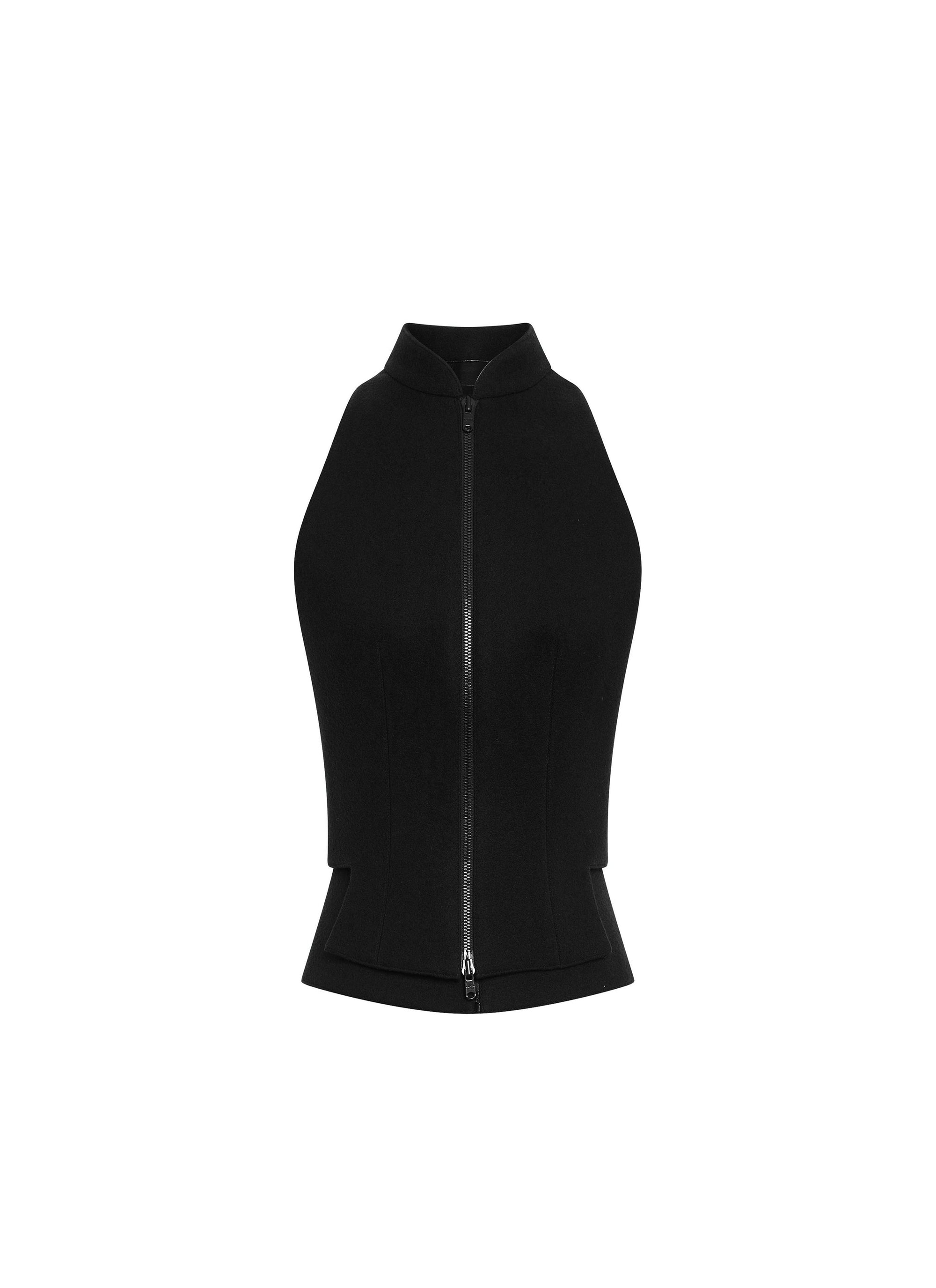 Sleeveless wool cardigan with zip - Black