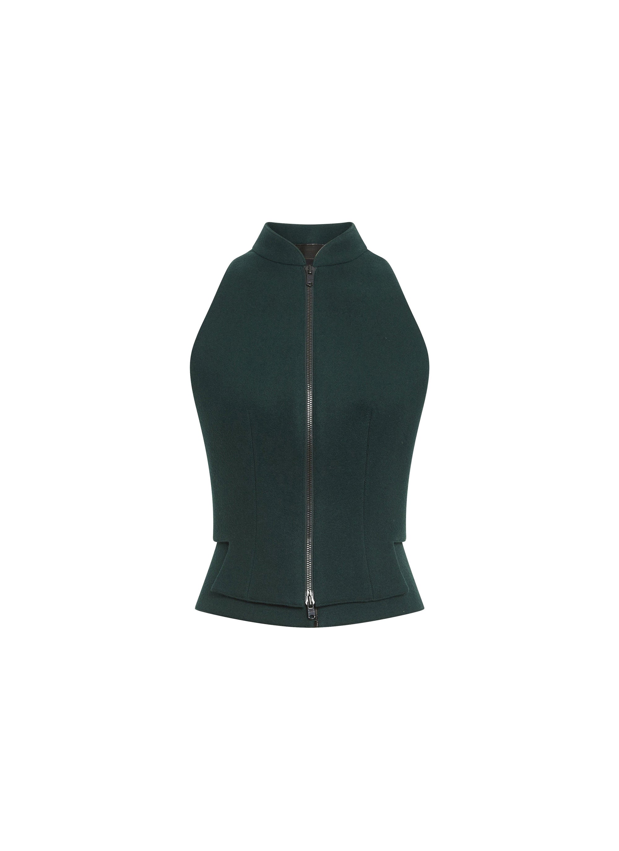 Sleeveless wool cardigan with zip - Imperial Green