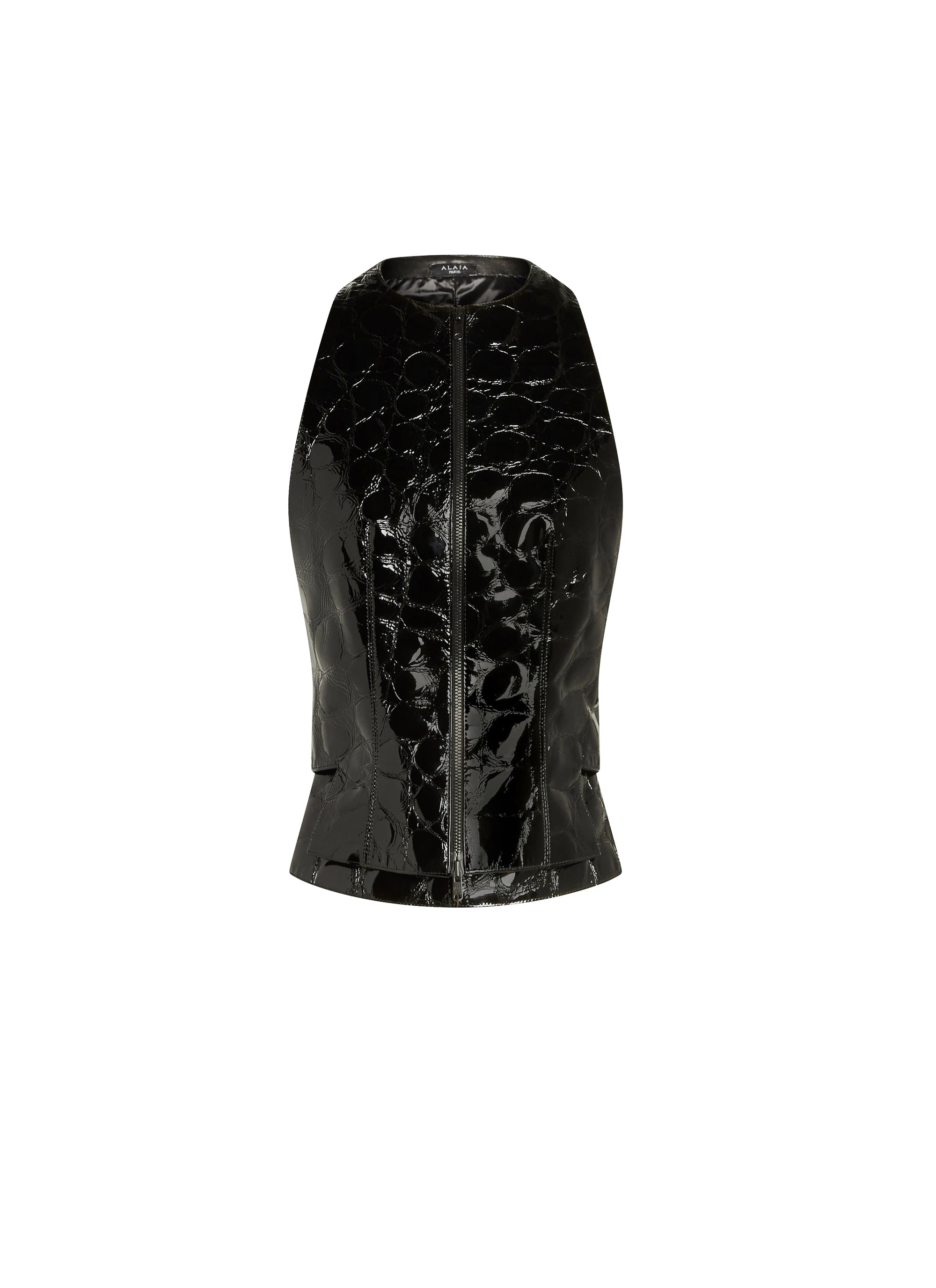 Gilet en cuir imprimé alligator - Noir