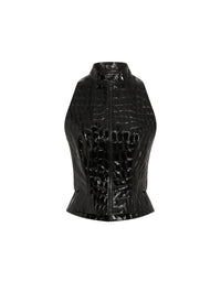 Croco print leather waistcoat - Black