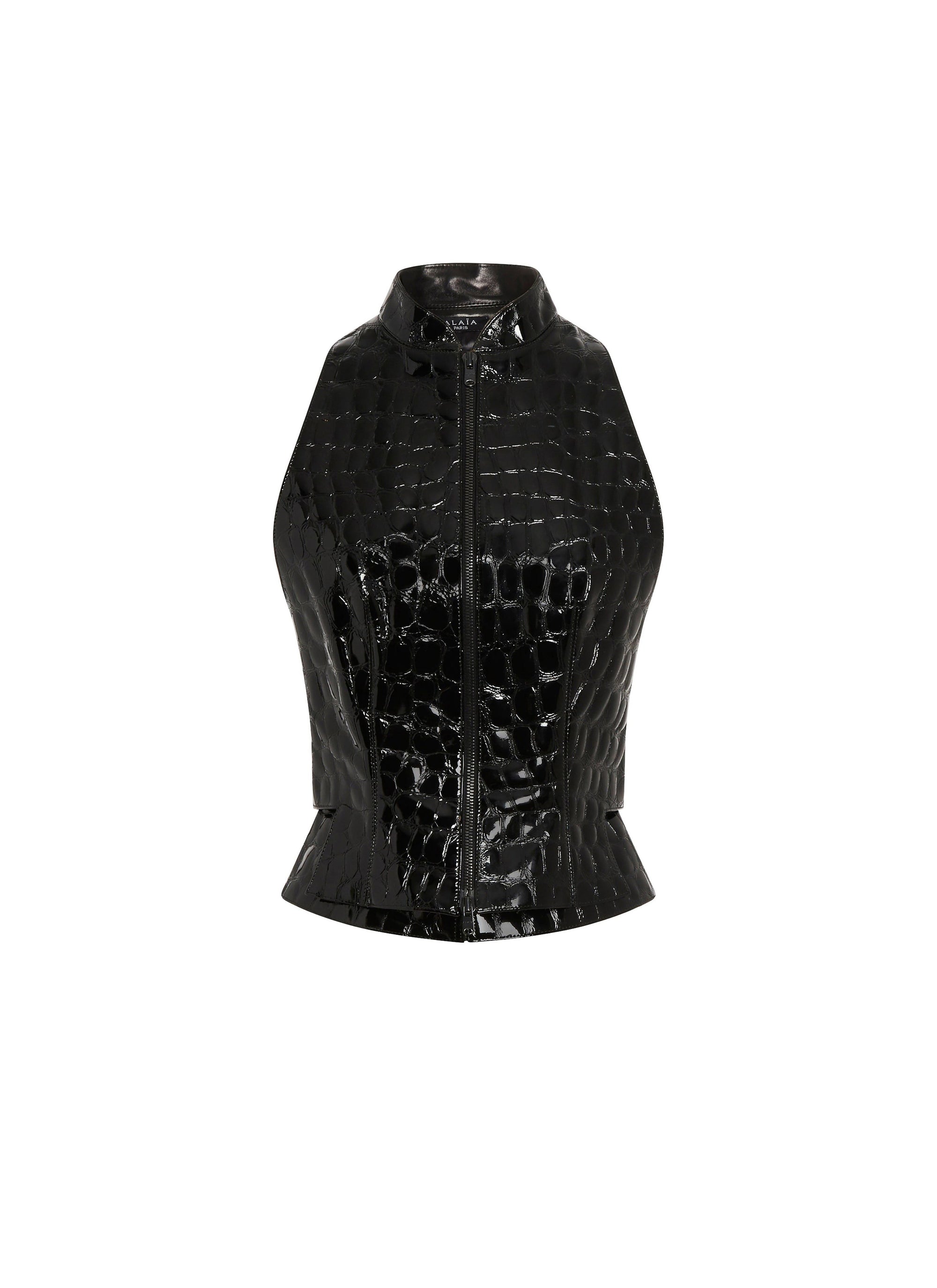 Croco print leather waistcoat - Black