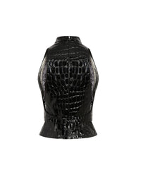 Croco print leather waistcoat - Black