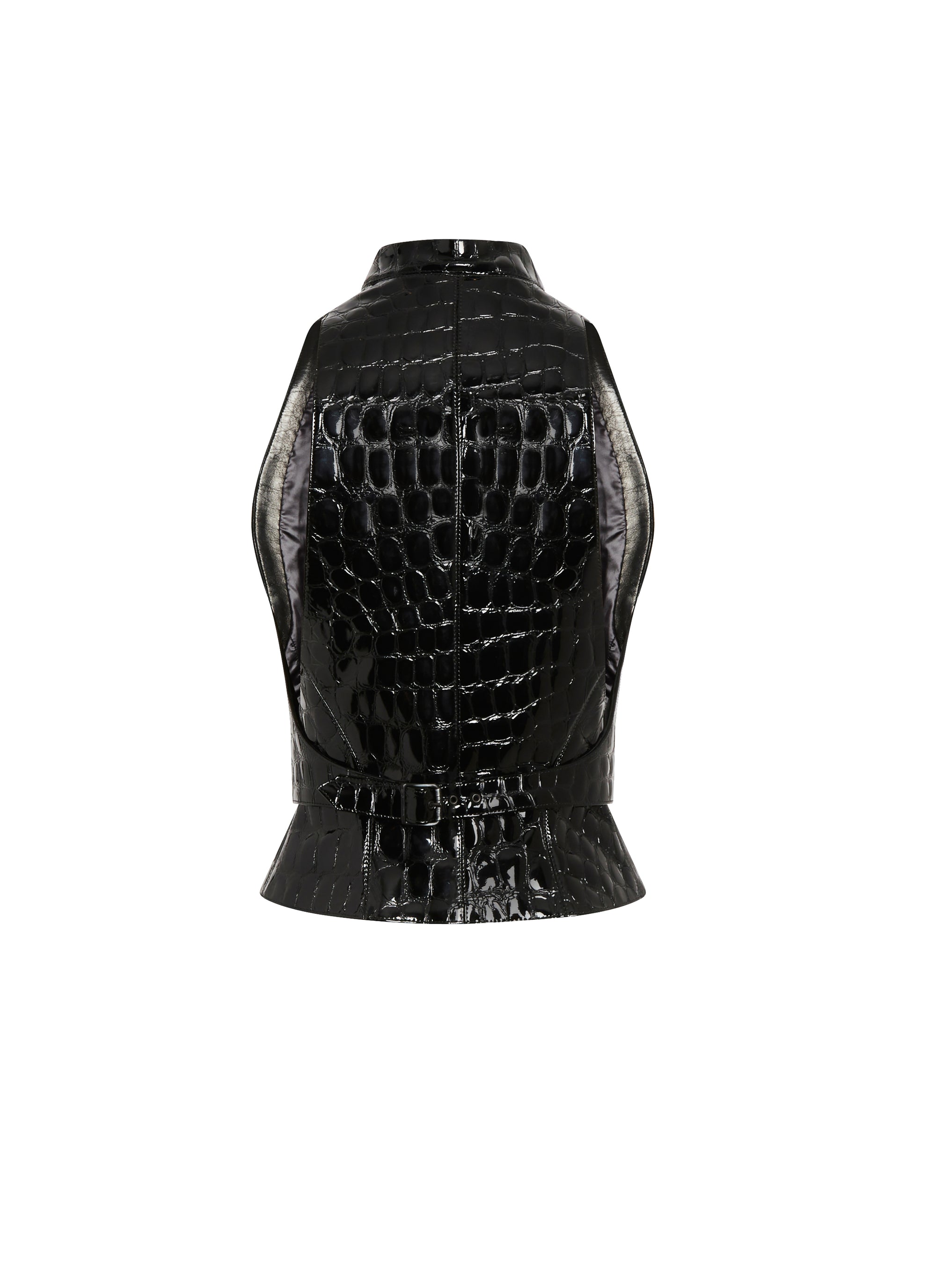 Croco print leather waistcoat - Black