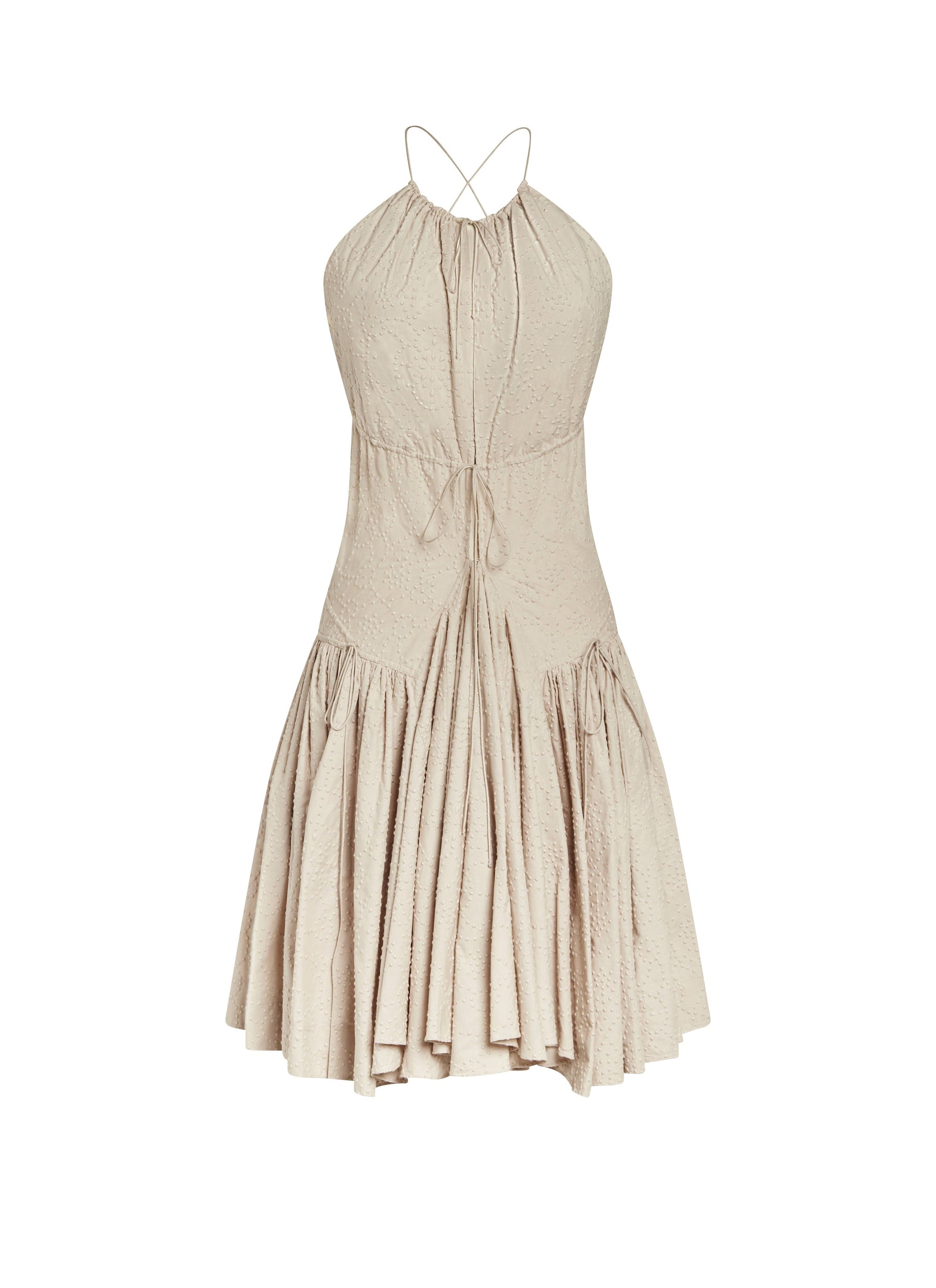 Embroidered and gathered dress with thin straps - Perle
