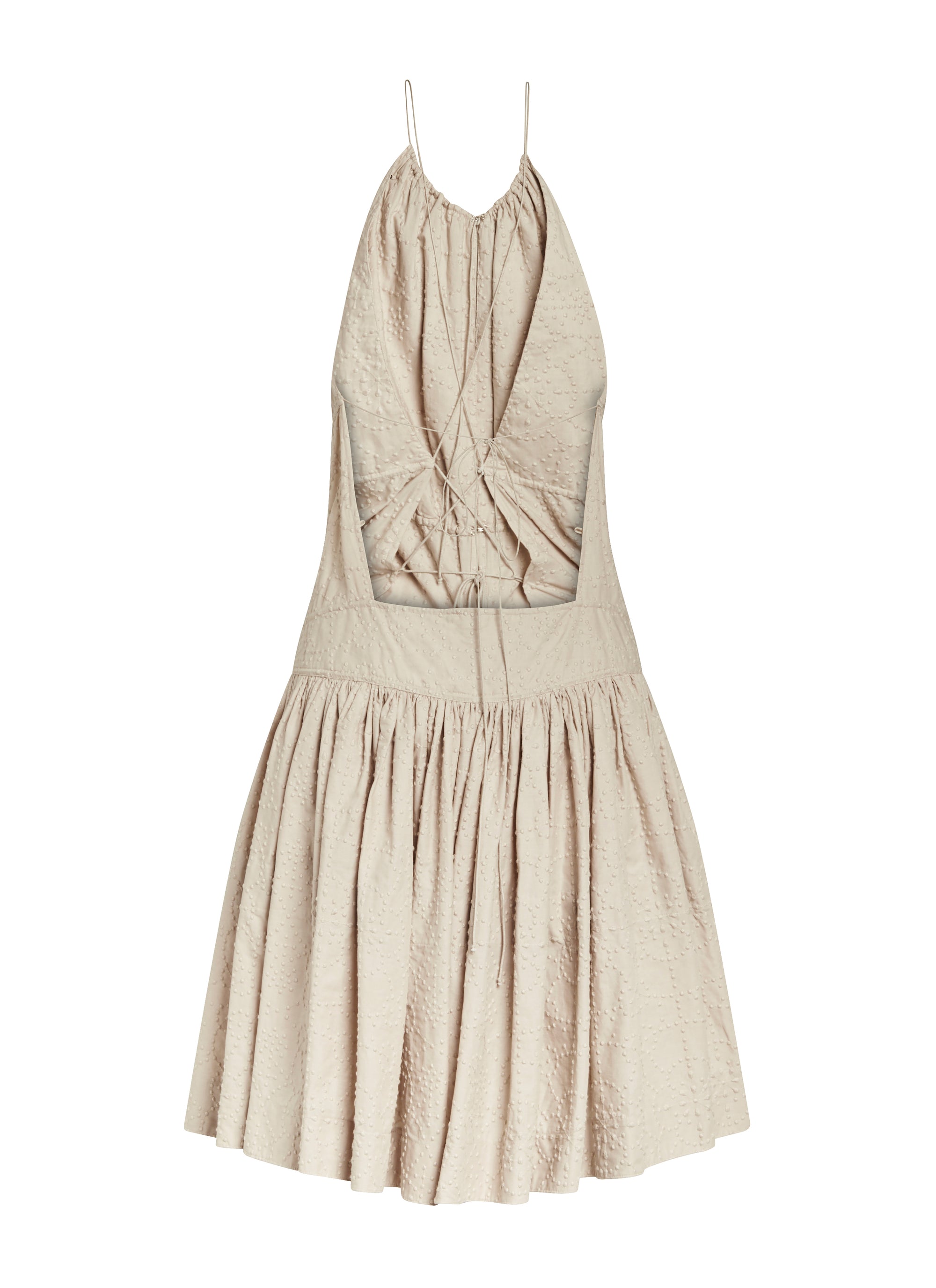 Embroidered and gathered dress with thin straps - Perle