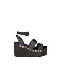 90 wedge sandals with studded heels in leather - Black intense