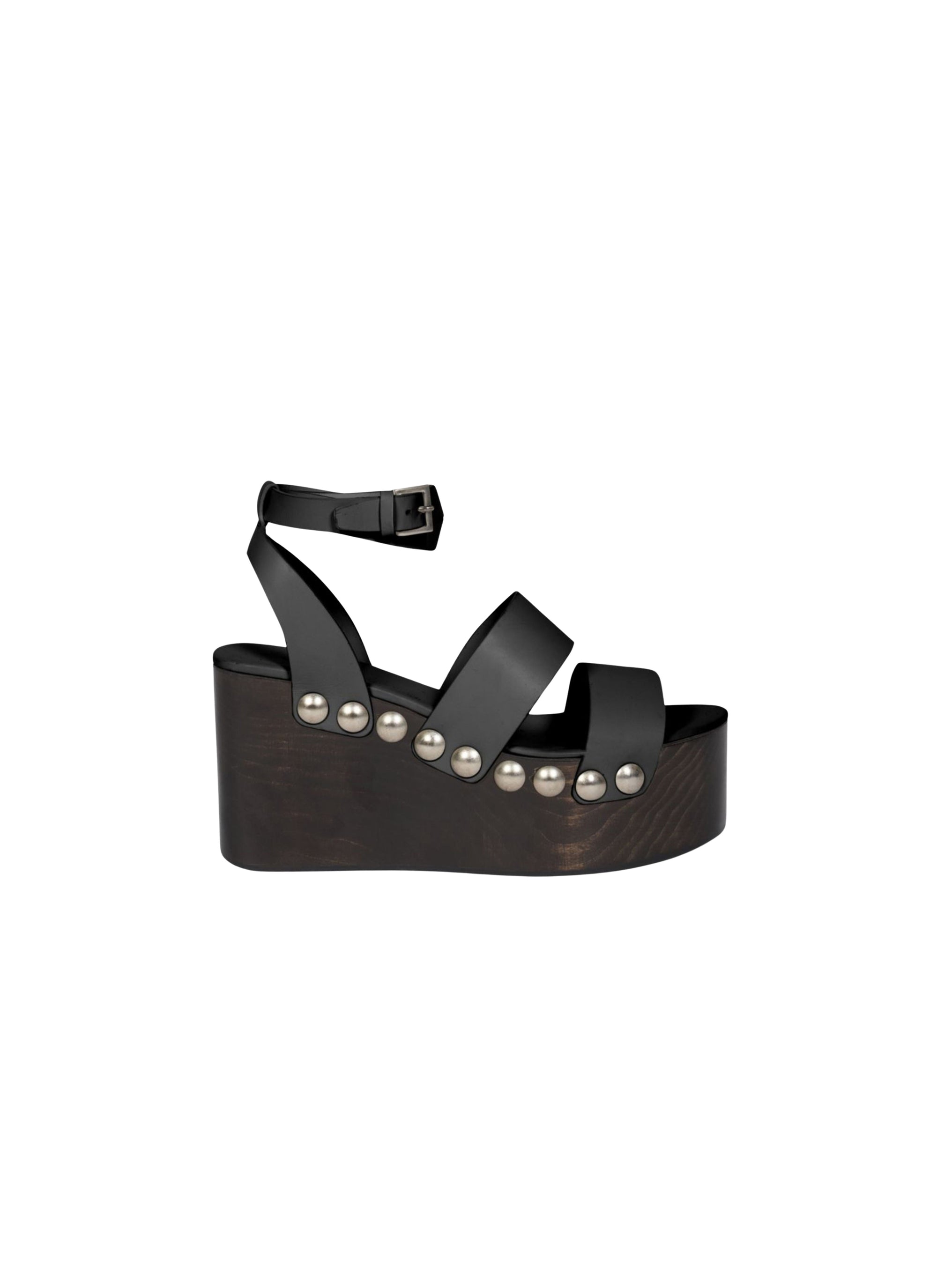 90 wedge sandals with studded heels in leather - Black intense