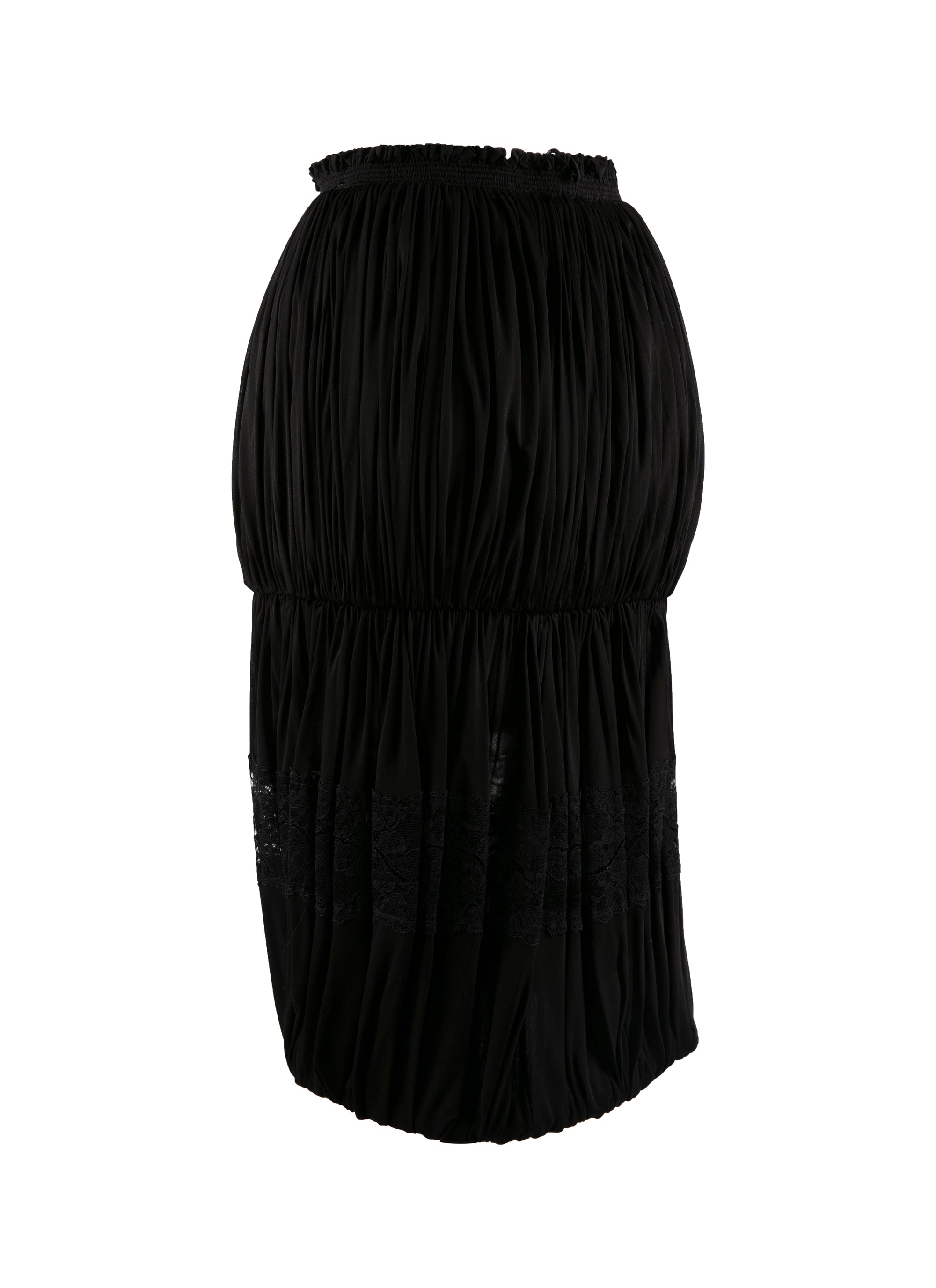 Draped skirt with elastic waist and lace detail - Black