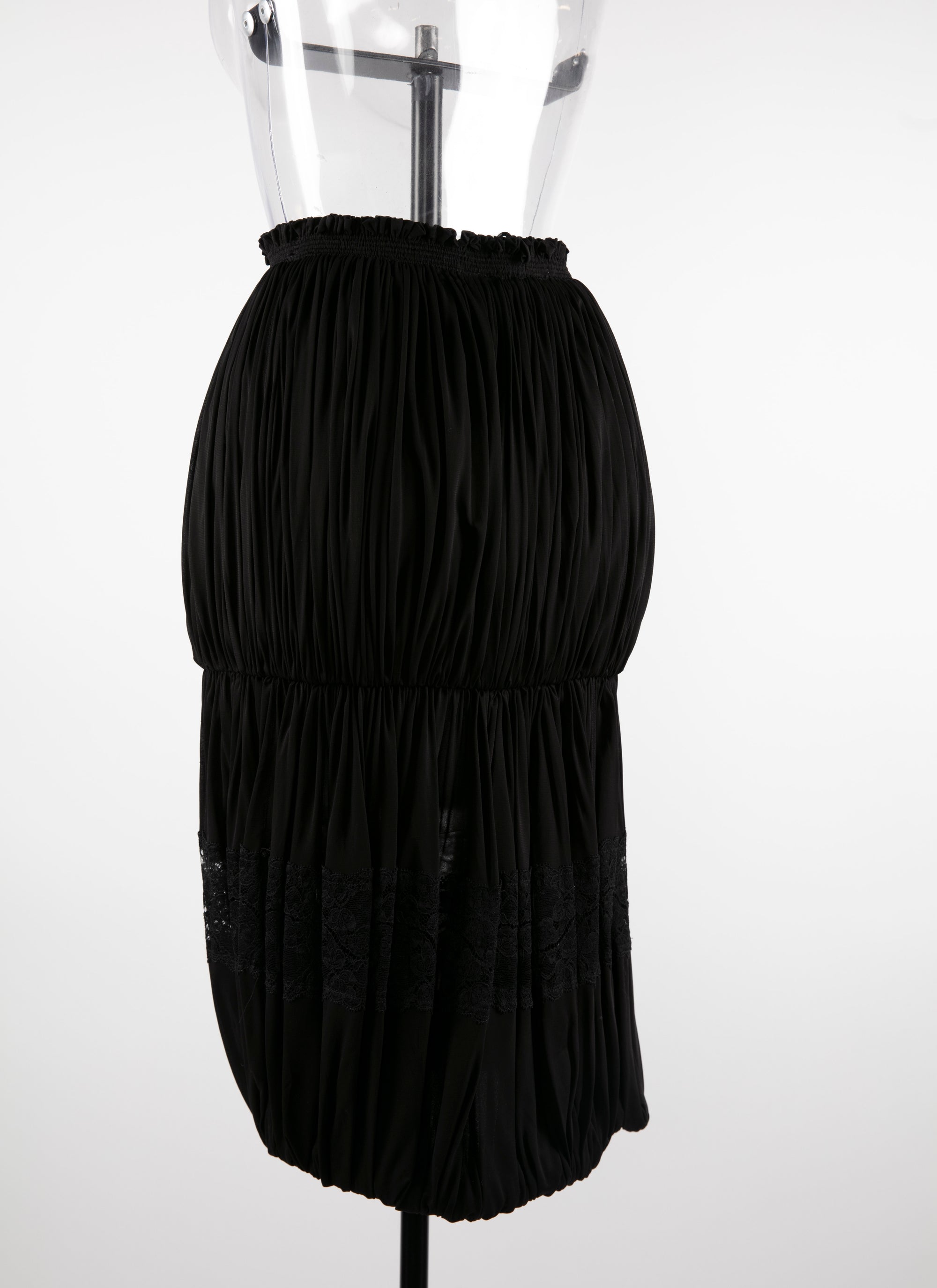 Elastic waist draped skirt with lace detail - Black intense