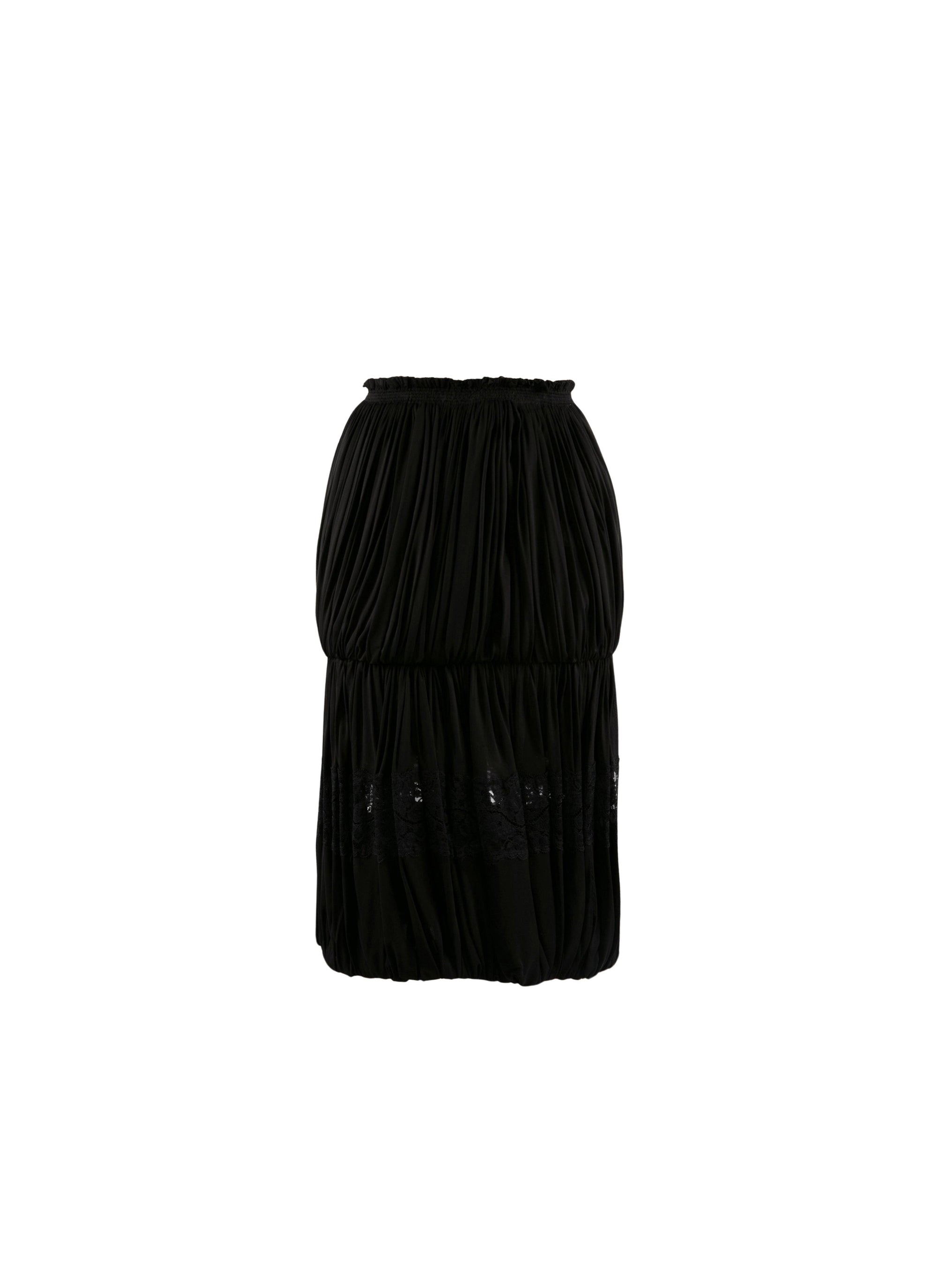 Draped skirt with elastic waist and lace detail - Black