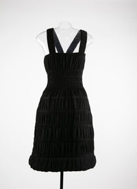 Robe bretelles milieu en laine - Noir
