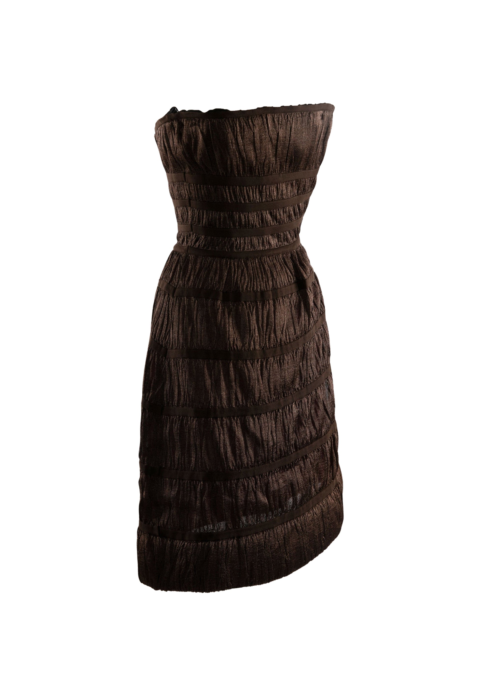Robe bustier midi froncée - Chocolat