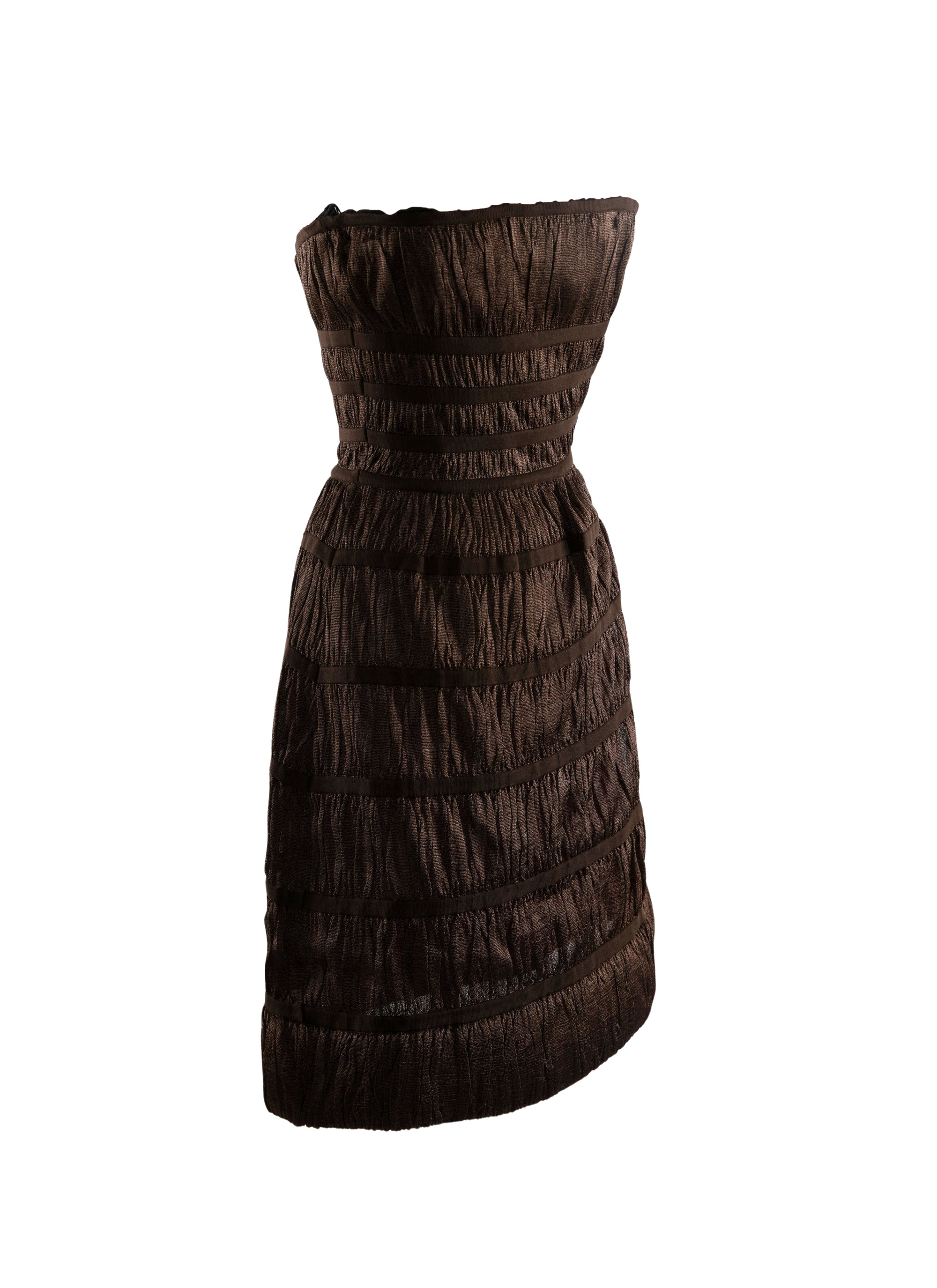 Robe bustier midi froncée - Chocolat