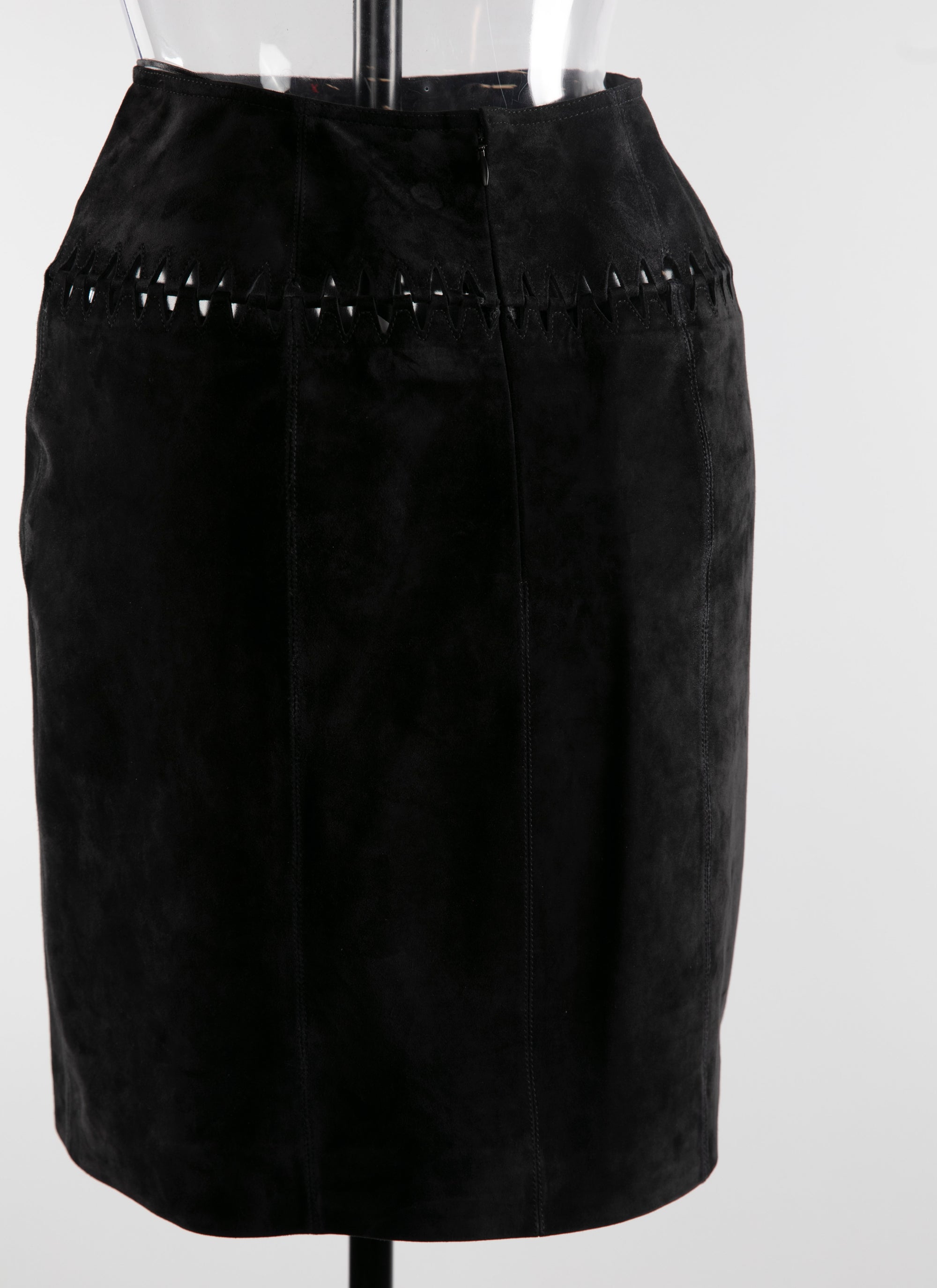 Jupe à bande perforée en cuir - Noir