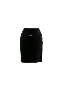 Jupe à bande perforée en cuir - Noir