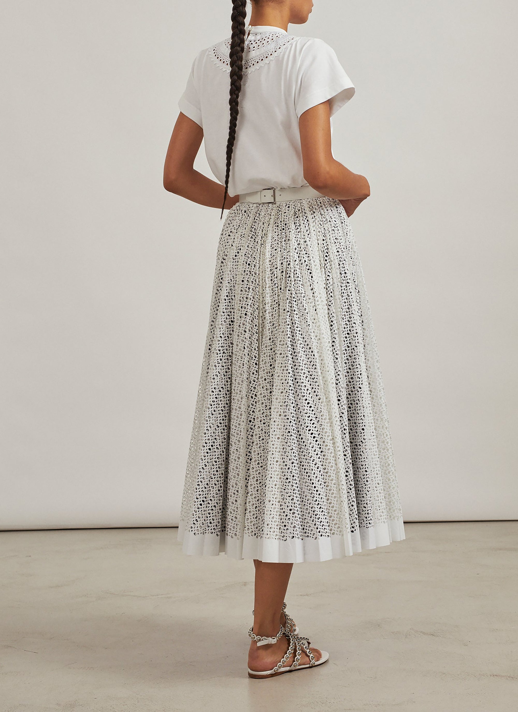 T-shirt à plastron ajouré - Blanc