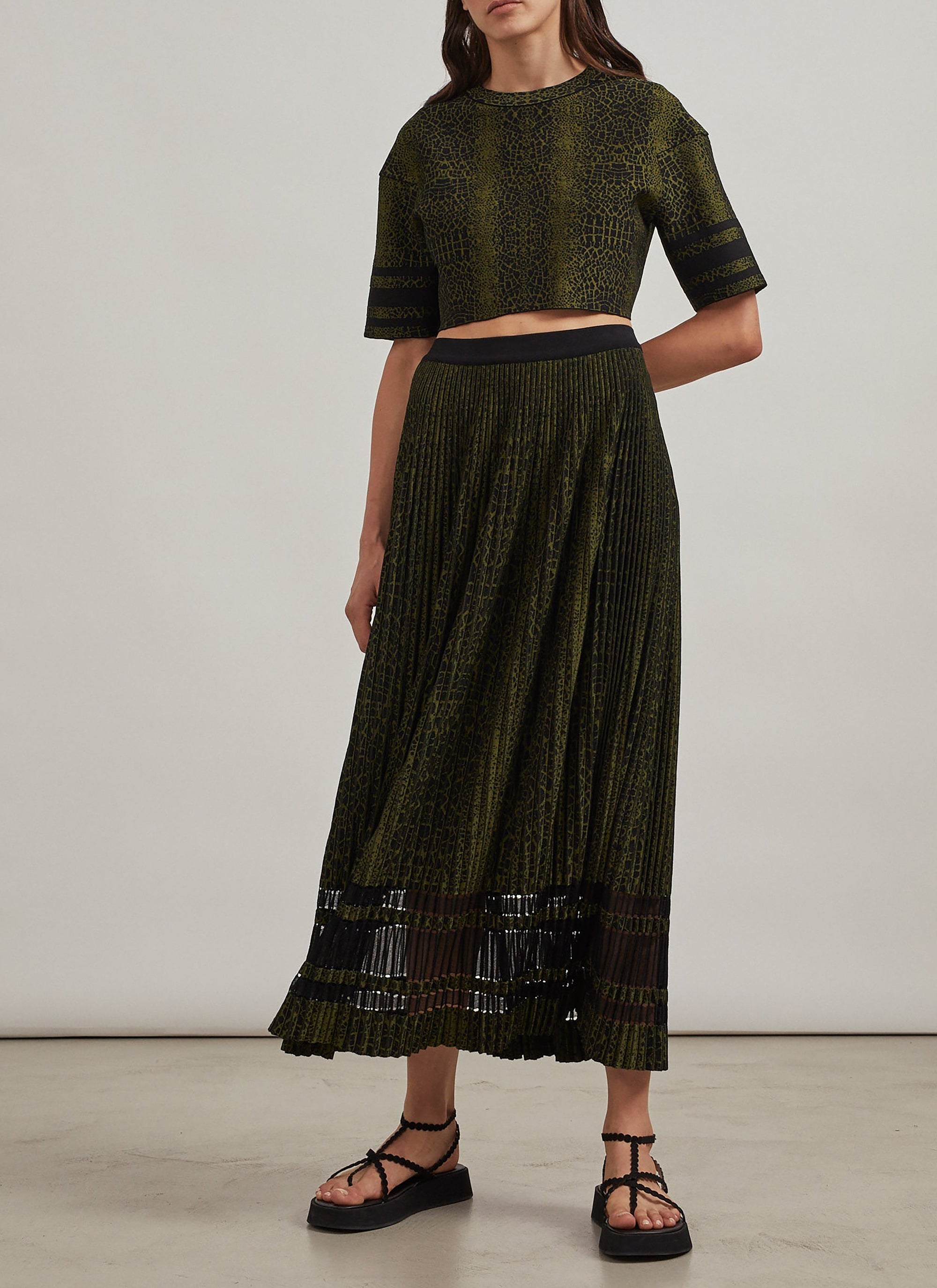 Pull court en maille jacquard animalier - Noir & Vert