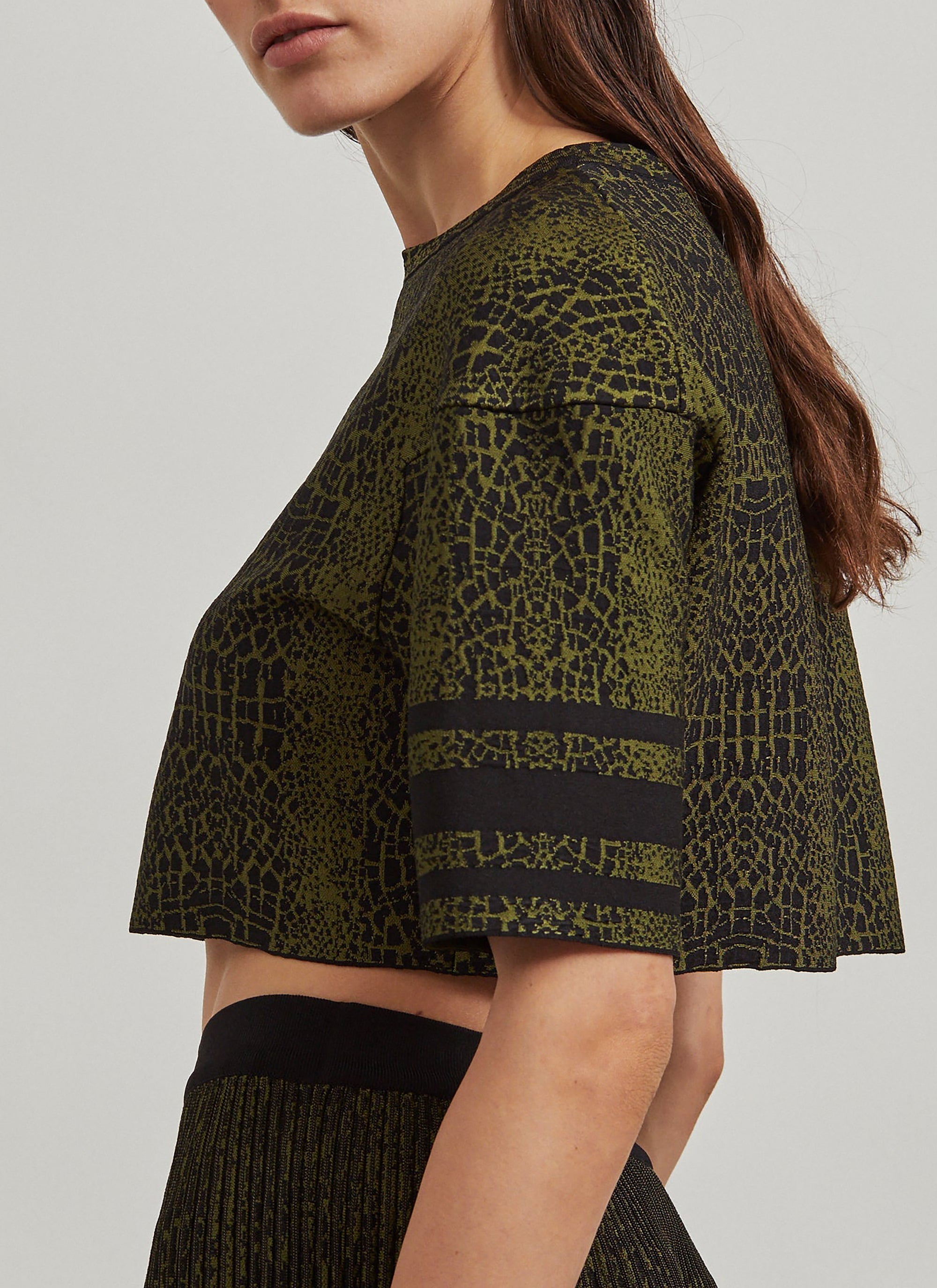Pull court en maille jacquard animalier - Noir & Vert