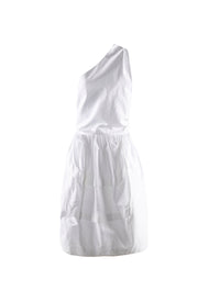 Asymmetric dress with cinched waist - Intense White