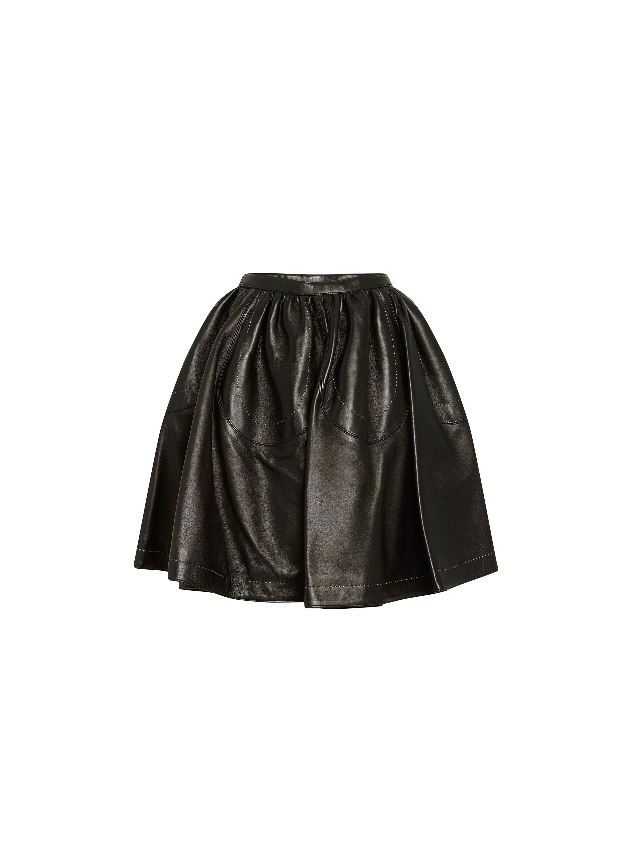 Jupe pétale plongée en cuir - Noir