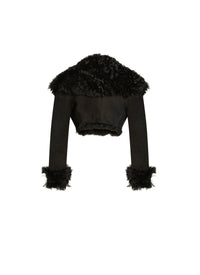 Short coat with voluminous leather collar - Black