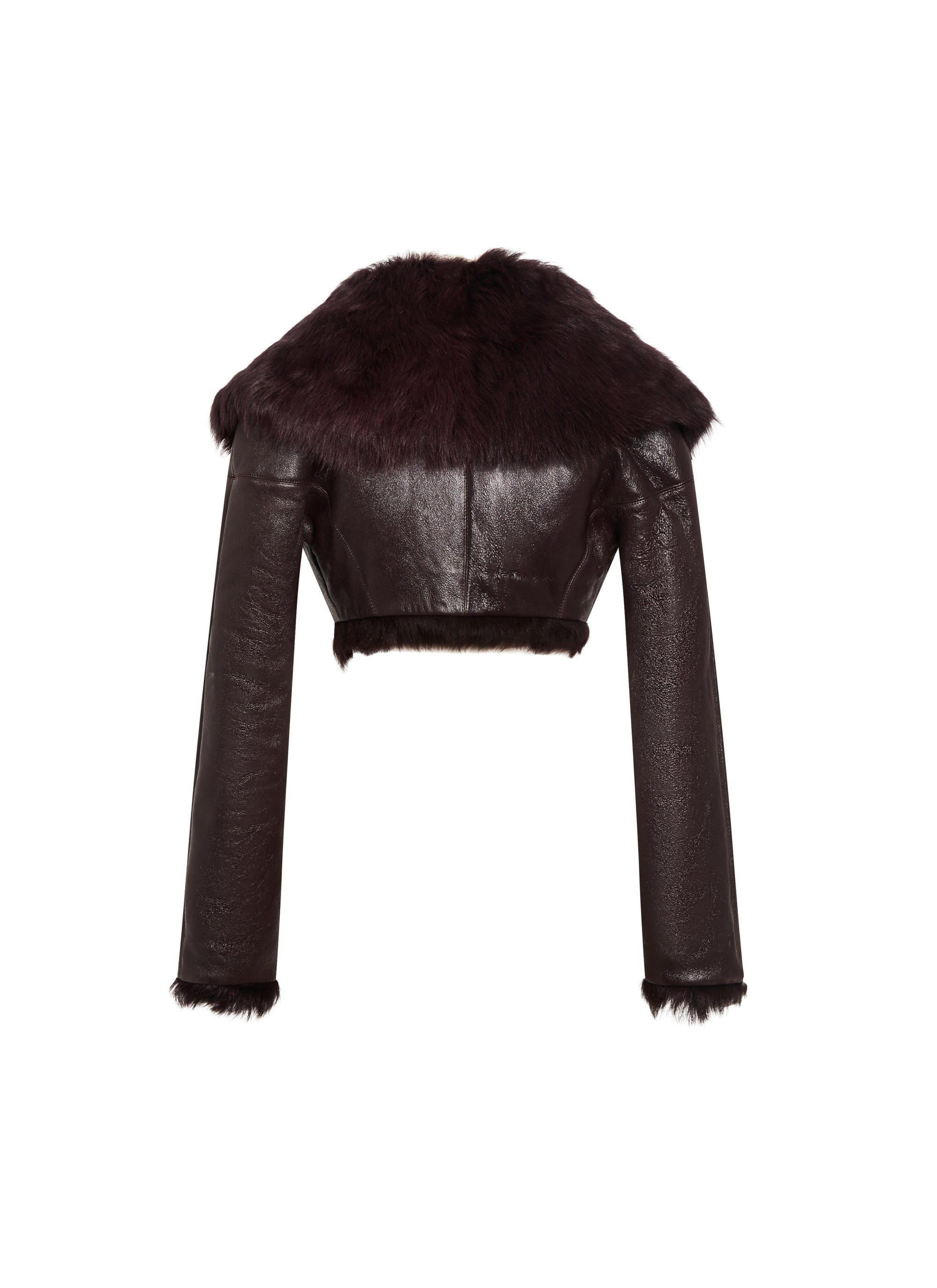 Manteau court à col volumineux en cuir brillant - Violet foncé