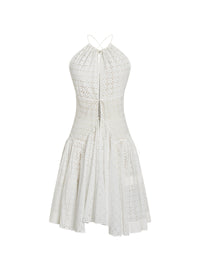 Robe brodée et froncée à fines bretelles - Blanc
