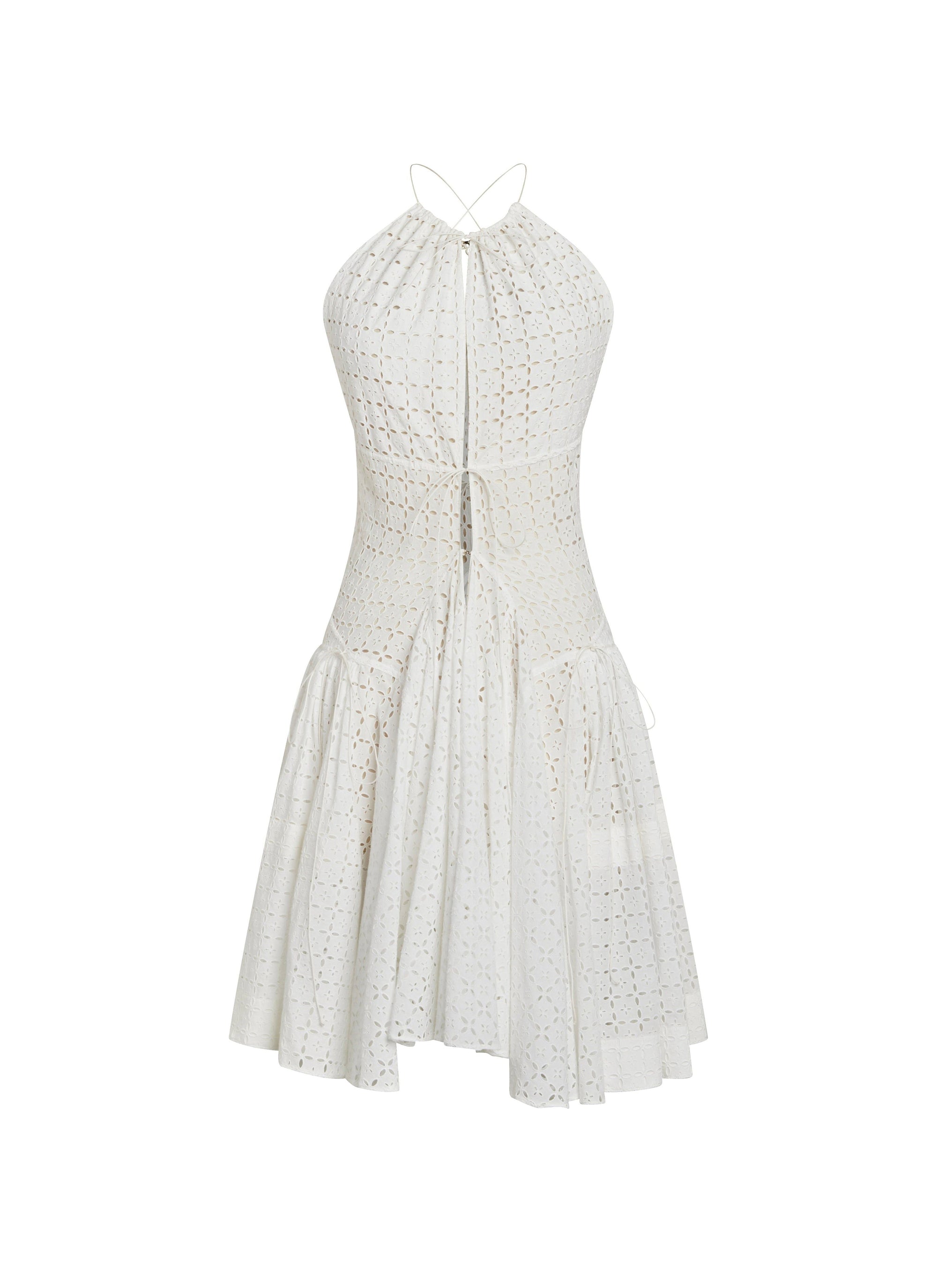 Robe brodée et froncée à fines bretelles - Blanc
