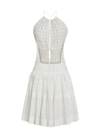 Robe brodée et froncée à fines bretelles - Blanc