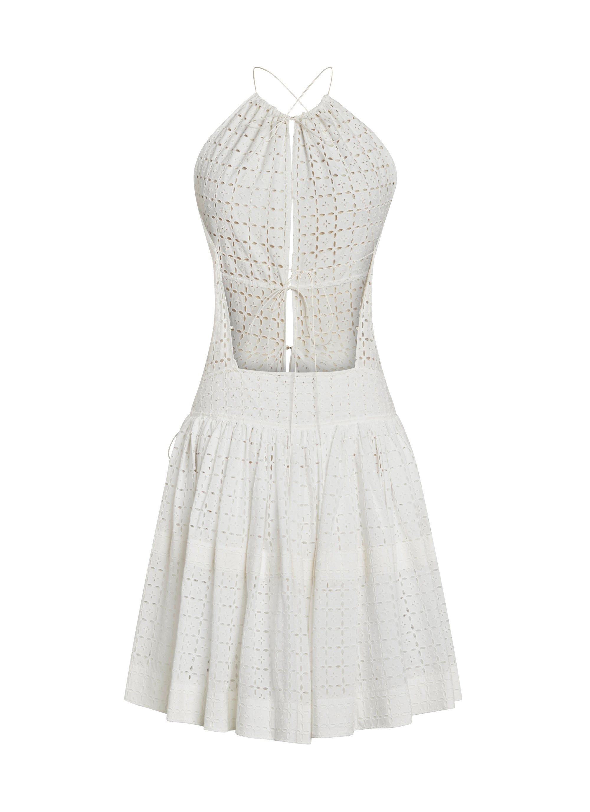 Robe brodée et froncée à fines bretelles - Blanc